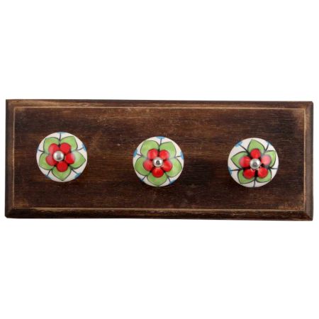 Green Clove Flower Ceramic Wooden Hooks